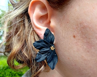 Half Flower earrings, floral polymer clay earrings, stud polymer clay flower earrings, statement earrings, Christmas Gift Idea For Women
