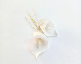 Horquilla de cala, horquilla de boda, pinza para el cabello de novia, accesorio floral para el cabello de novia, pinza floral para boda
