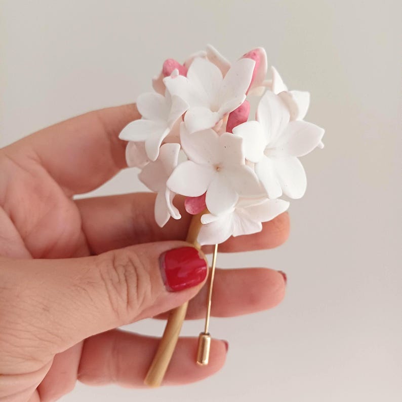Biznaga Traditional Collar Pin, Jasmine Flower Lapel Pin, Flower Boutonniere, Polymer Clay, Match Your Favorite Shirt, Blazer, Or Suits image 7