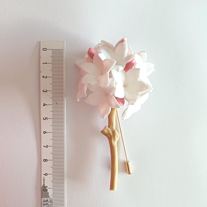 Biznaga Traditional Collar Pin, Jasmine Flower Lapel Pin, Flower Boutonniere, Polymer Clay, Match Your Favorite Shirt, Blazer, Or Suits image 4