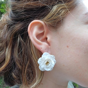 Peony Earrings, Dangle Drop Earrings, Spring earrings, Floral clay Earrings, Quirky Earrings, Botanical Earrings, Gift Idea