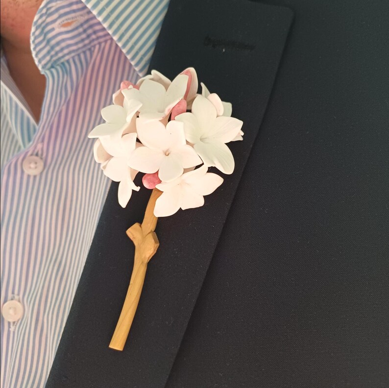 Biznaga Traditional Collar Pin, Jasmine Flower Lapel Pin, Flower Boutonniere, Polymer Clay, Match Your Favorite Shirt, Blazer, Or Suits image 5