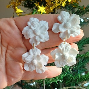 White Flower Polymer Clay Earrings: Romantic Wedding Jewelry