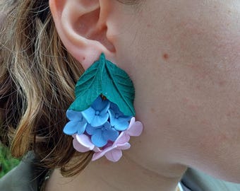 Handgemachte Hortensien Ohrringe aus Polymer Clay: Florale Ohrringe, handgemachtes Geschenk