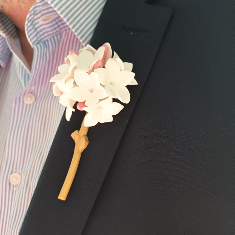 Biznaga Traditional Collar Pin, Jasmine Flower Lapel Pin, Flower Boutonniere, Polymer Clay, Match Your Favorite Shirt, Blazer, Or Suits image 6