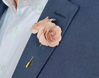 Pink Rose Flower Lapel Pin for Men, Lapel Pin Custom, Groomsmen Wedding Accessories, Realistic Boutonniere, Suit Lapel Pin, Prom Accent Flow