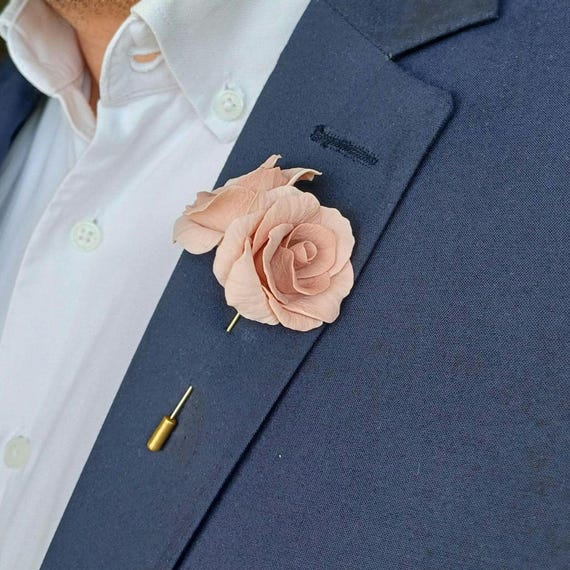 rose gold dress and navy blue suit Pink Flower Lapel Pin for Men, Lapel Pin Custom, Groomsmen Wedding Accessories, Realistic Boutonniere, Lapel Pin, Prom Accent Flow corset lace up