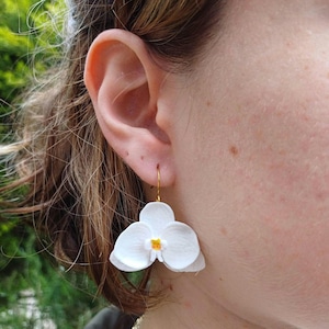 Orchid Earrings  | Spring Clay Earrings | Romantic Floral Jewelry | Statement Polymer Earrings | Christmas Gift Idea For Women, White Flower