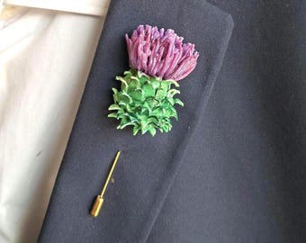 Scottish Thistle Boutonniere, Groom Lapel Pin, Scottish Wedding Flower, Purple Thistle Brooch, Highland Wedding Accessory, Groomsmen Gift