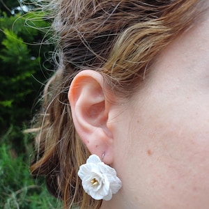 Peony Earrings, Dangle Drop Earrings, Spring earrings, Floral clay Earrings, Quirky Earrings, Botanical Earrings, Gift Idea