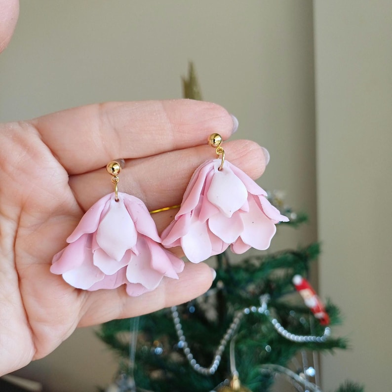 Lily Flower Polymer Clay Earrings, Floral Polymer clay Earrings, Polymer Clay Flower, Dangling Earrings ,Gift Idea For Women