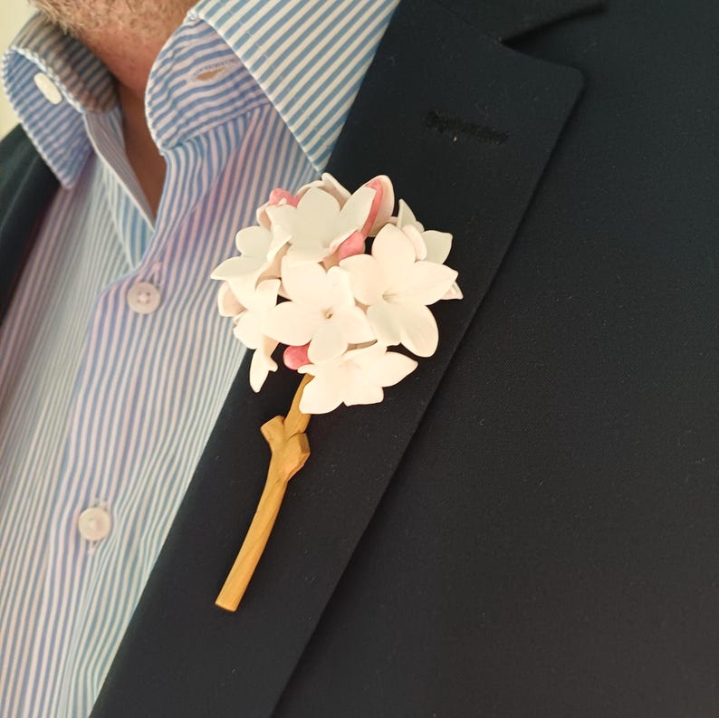 Biznaga Traditional Collar Pin, Jasmine Flower Lapel Pin, Flower Boutonniere, Polymer Clay, Match Your Favorite Shirt, Blazer, Or Suits image 11