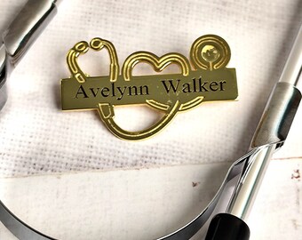 Personalized Doctor Brooch Pin,Custom Stethoscope Name Tag,RN Stethoscope ID Tag,Doctor Lapel,Unique Nurse Badge,Gift For Doctor,Nurse Gift