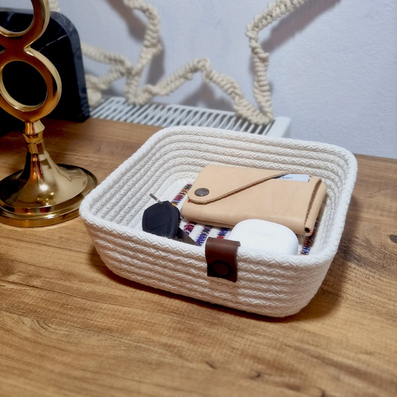 Square Cotton Rope Basket - Woven Pattern Storage Organizer, Small ...