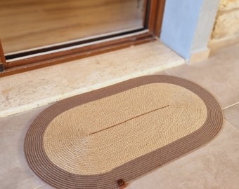 Jute Cotton Rope Doormat, Bohemian Doormat, Patterned Colored Doormat