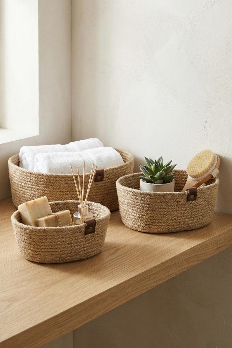 Jute Wicker Basket Oval Organizer: Kitchen & Bathroom Storage, Custom ...