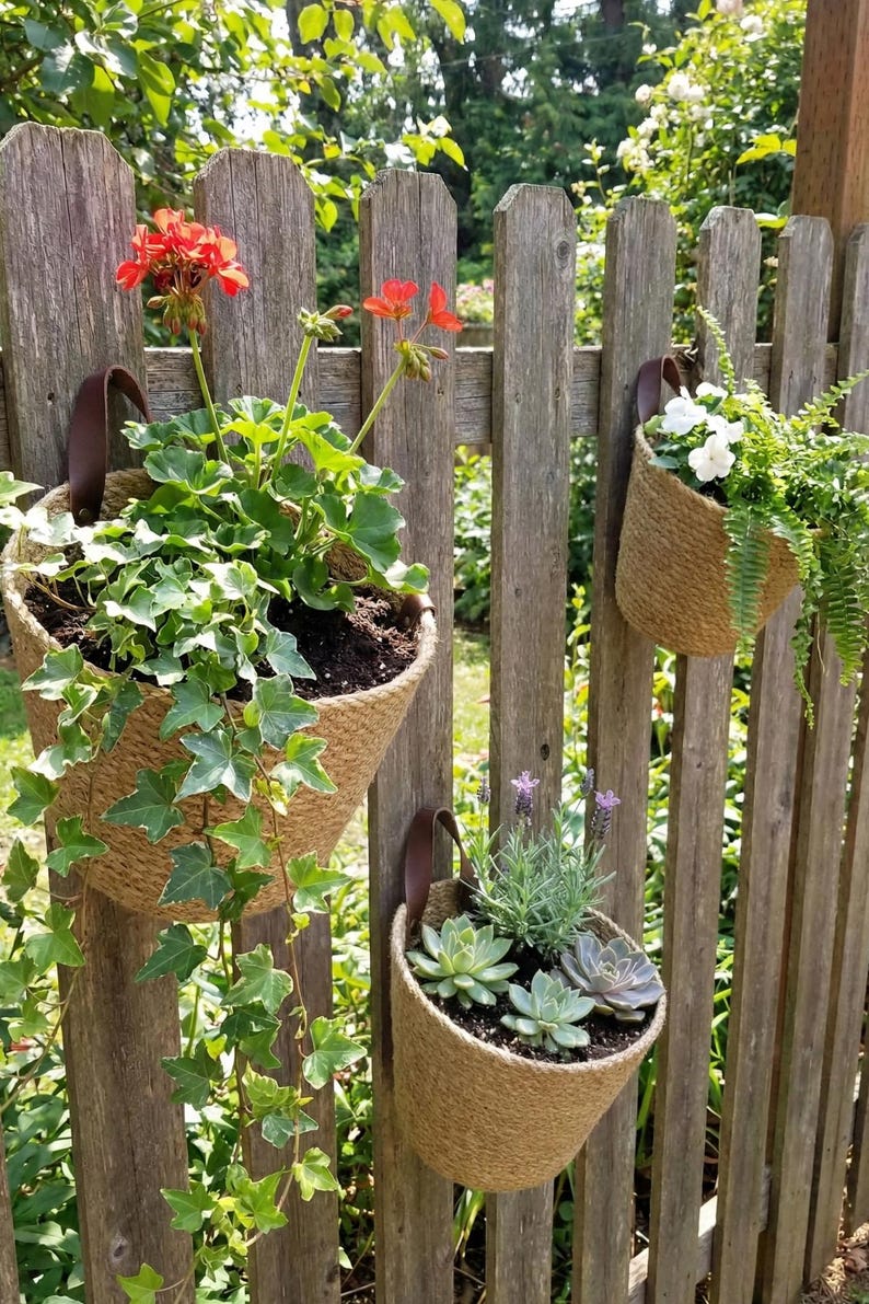 Custom Size Jute Wall Hanging Basket Rustic Storage with Leather Handles image 3