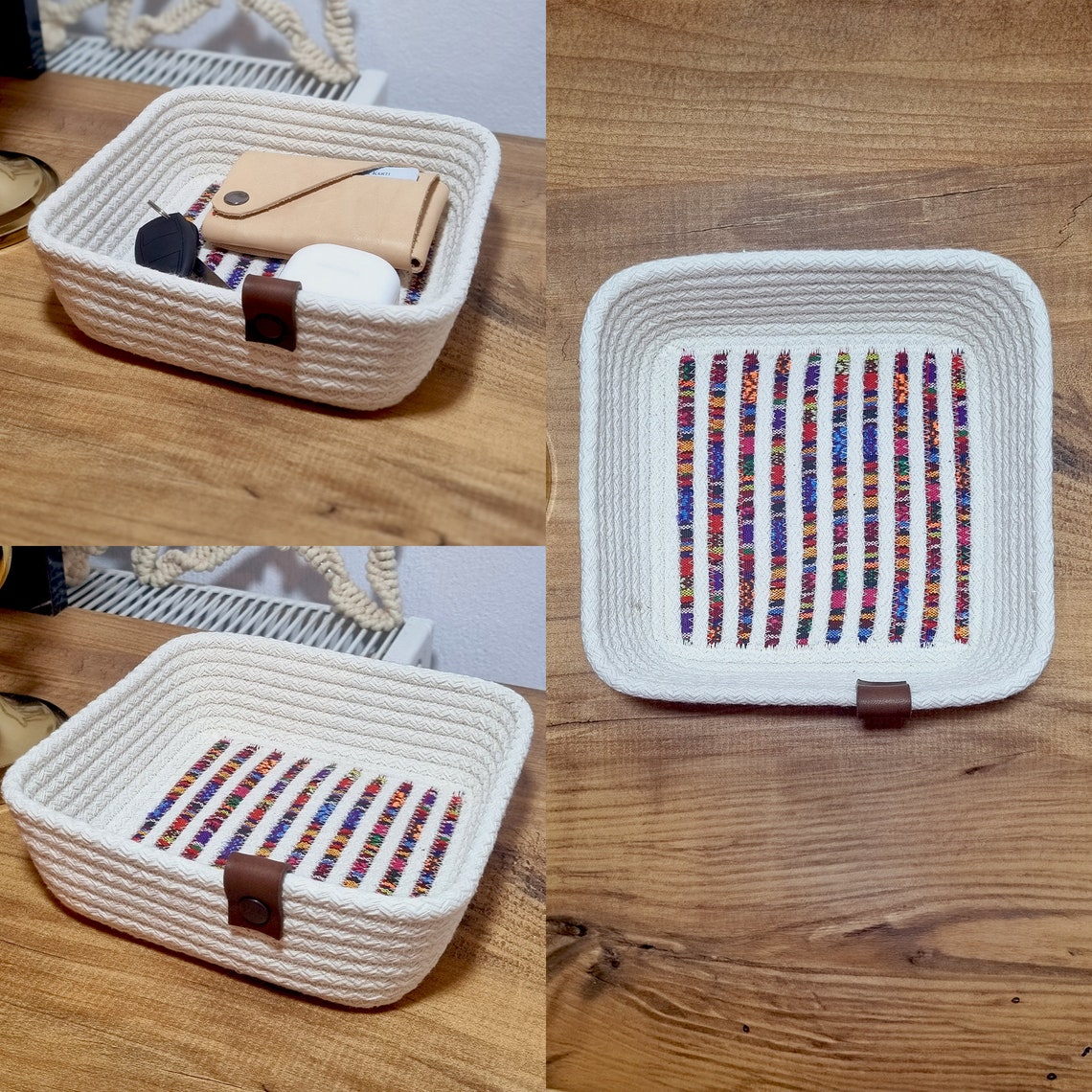 Square Cotton Rope Basket Woven Pattern Storage Organizer, Small ...