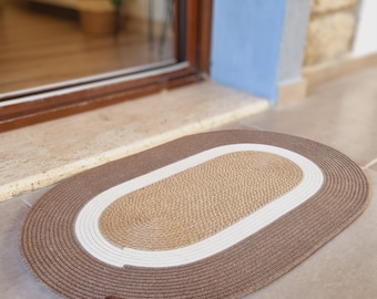 Jute Cotton Rope Doormat, Bohemian Doormat, Patterned Colored Doormat