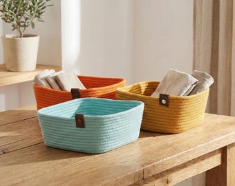 Handmade Cotton Rope Square Storage Basket: Woven Organizer, Custom Size