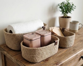Handcrafted Jute Storage Basket – Custom Size with Leather Handle