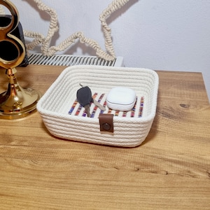 Square Cotton Rope Basket - Woven Pattern Storage Organizer, Small ...