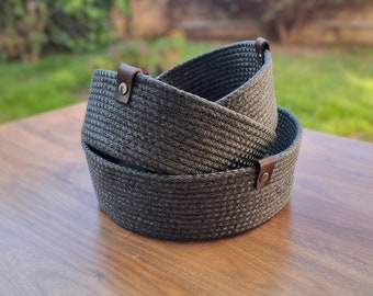 Cotton Rope Basket, Woven Home Organizer, Silver Grey Rope Organizer, Rope Storage Basket, Handmade Rope Basket