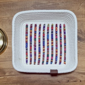 Cestino quadrato in corda di cotone - Organizer portaoggetti con motivo intrecciato, piccolo, perfetto per l&#39;arredamento e l&#39;organizzazione della casa