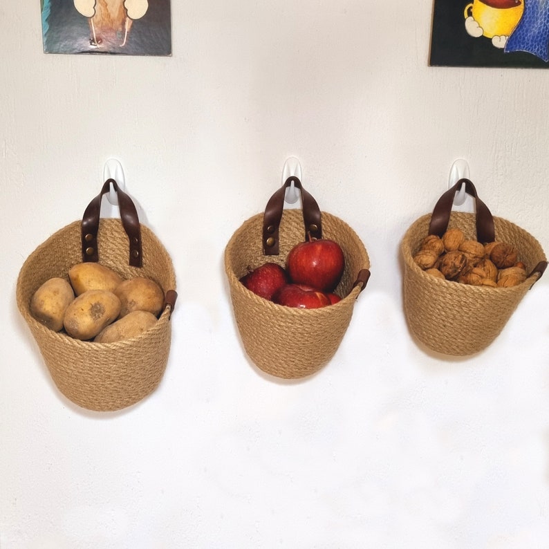 Jute Wall Hanging Basket, Storage Hanging Basket, Bathroom Hanging Basket, Kitchen Fruit Storage Basket