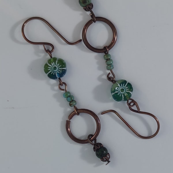 Boucles d'oreilles cuivre et verre tchèque