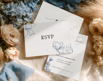 RSVP Wedding Template Dusty Blue Wedding Response Card Editable Wedding Template Minimalist Card Printable Matching Set Digital Download