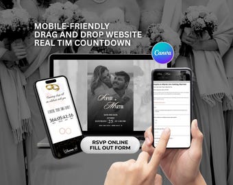 Enkel mall för bröllopshemsida Canva-hemsida Bröllopsinbjudan med OSA Online Mobilresponsiv Canva-mallar Digital nedladdning för bröllop