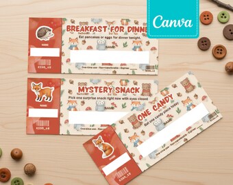 50 Woodland Animals Theme Editable Coupon Book Template Kids Printable Coupon Cards Canva Templates Coupon Book Gift Digital Download