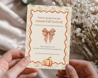 Invitación de cumpleaños de cosecha, lazo de calabaza, invitación del festival de otoño, invitaciones de otoño, invitaciones editables de Canva, plantilla de otoño, descarga digital