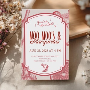 Moo Moos And Margaritas Invitation Mumu Invite 5x7  Adult Pajama Party Printable Moo Moos & Margaritas Party Invitation Digital Download