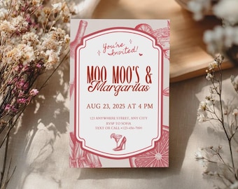 Moo Moos And Margaritas Invitation Mumu Invite 5x7  Adult Pajama Party Printable Moo Moos & Margaritas Party Invitation Digital Download