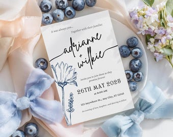 Einfache Hochzeit lädt ein Minimalist Floraleinladung Altblau Hochzeitseinladung Vorlage Druckbare Hochzeitseinladung Vorlage Digital