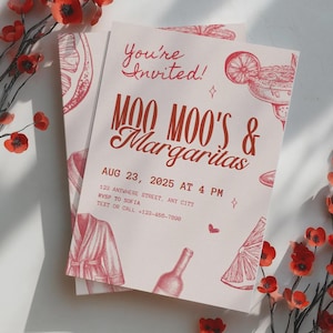 Moo Moos And Margaritas Invitations Girls Night Invites Adult Pajama Party Printable Editable Invitation Party Invitation Digital Files