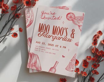 Moo Moos And Margaritas Invitations Girls Night Invites Adult Pajama Party Printable Editable Invitation Party Invitation Digital Files