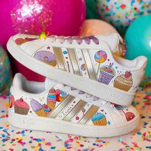 Candies Custom Sneakers/ Hand painted colorful sneakers/ Candies, Ice creams & donuts / Girl sneakers / Waterproof