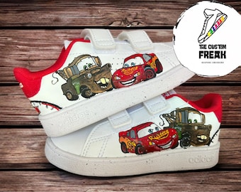 McQueen Lighting Cars Disney Custom Sneakers- /Thunder McQueen Customized shoes- Custom cars  Kid sneakers