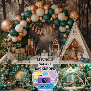 75 Safari Digital Backdrops, Tropical Theme Baby Birthday, Photoshop overlays, Maternity Portrait Backdrops,Child Photography Studio, Safari