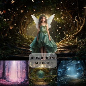 108 décors numériques fée des bois, fée et jardin arrière-plan numérique fée forêt arches champignons toile de fond numérique superpositions Photoshop