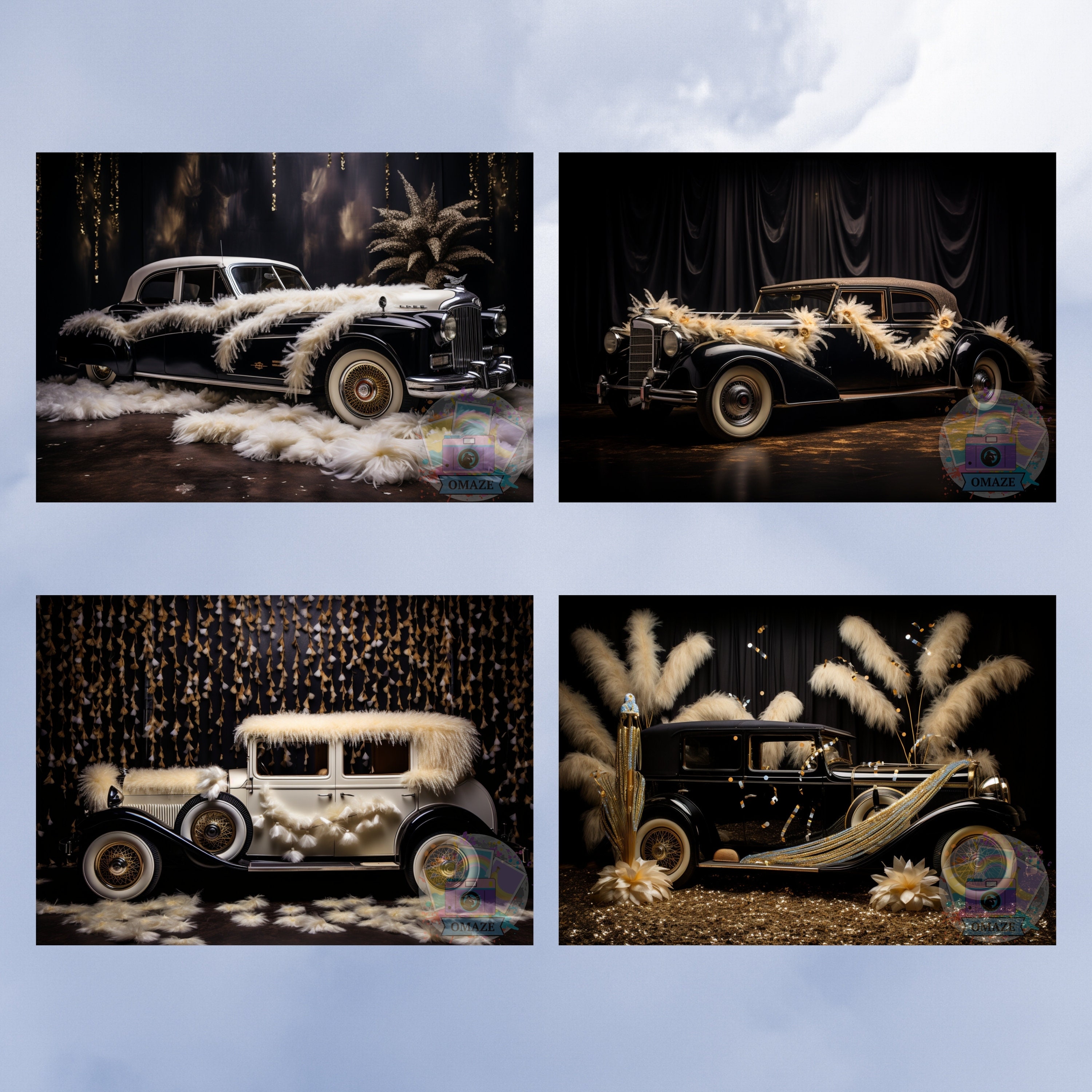 Photo Backdrops Auto Frame 4 Elegant Old Car Black and Gold Digital Backdrop Digital Background ...