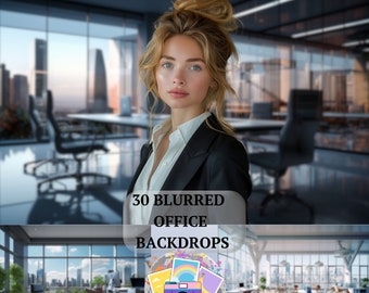 30 Soft Focus Modern Office Digital Backdrops – Natural Light Bookcase Workspace for Headshots & Business Branding For Linkedin Background