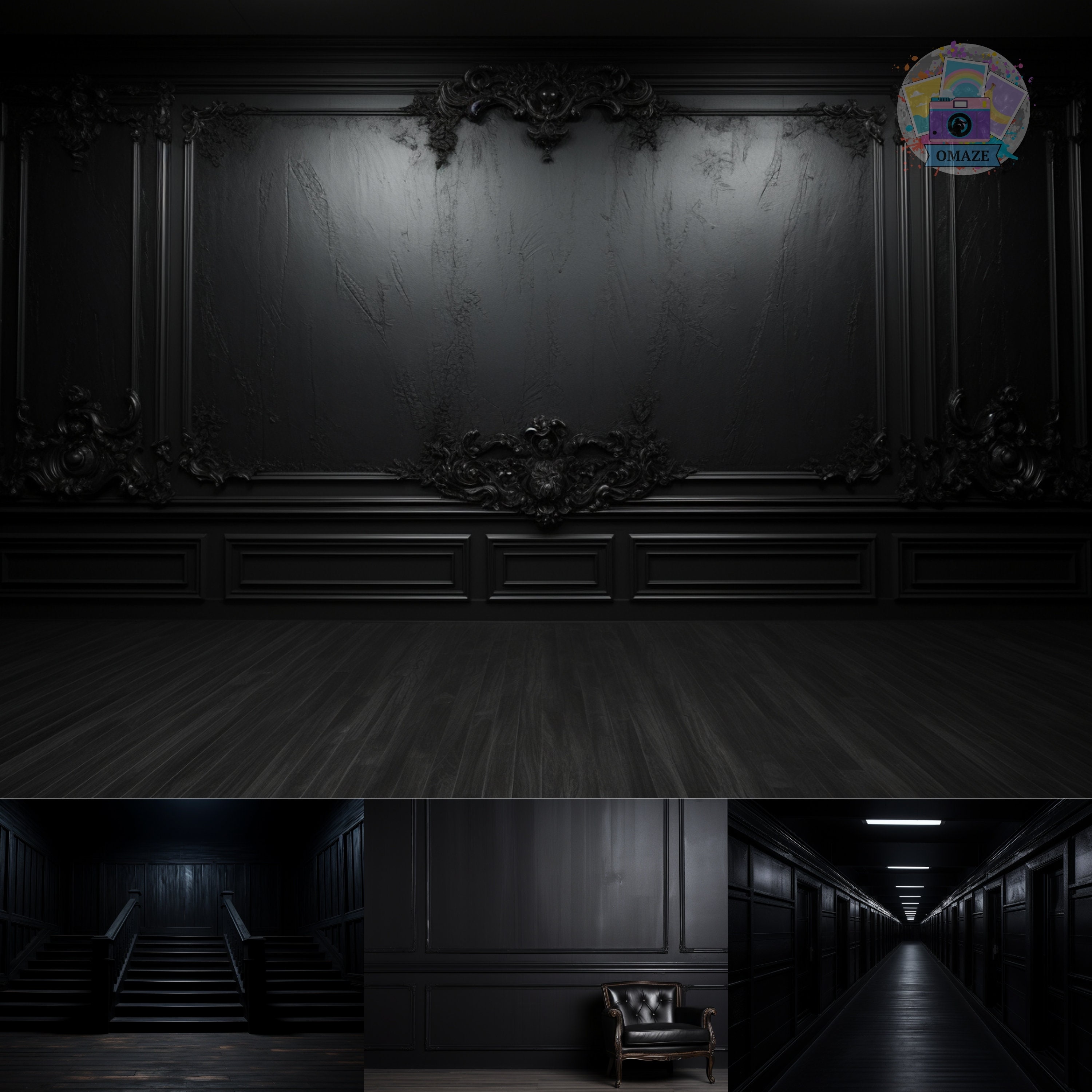 56 Black Wall Digital Backdrops – Moody Black Room & Dark Studio ...
