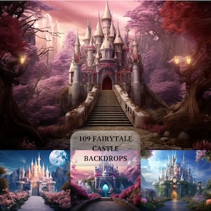 100 Feenschloss Digitale Kulissen, Schloss Kulisse, magisches Kind Märchen Hintergrund, schwermütige Märchen Photoshop Overlay Kinder Mädchen Geburtstag
