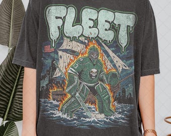 Limited Comfort Colors Boston Fleet Hockey Skull T-Shirt, Hockey Game Day Bootleg Fan Tshirt, Gift For Women and Man Unisex T-Shirt