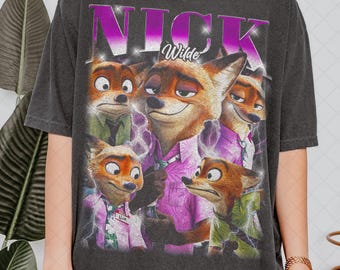 Camiseta de Nick Wilde de Zootopia con colores de confort limitados, camiseta de Judy Hopps y Nick Wilde, regalo para mujer y hombre. Camiseta unisex.