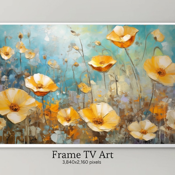 Samsung Frame TV Art Original Impasto Painting Textured Wildflowers 3D Floral Painting Modern Digital Art Wall Decor